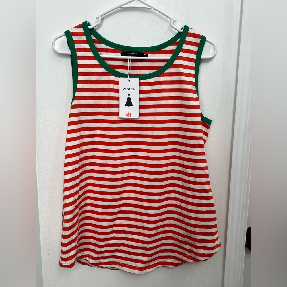 Zesica Women’s Orange White Striped Tank Top Size Medium